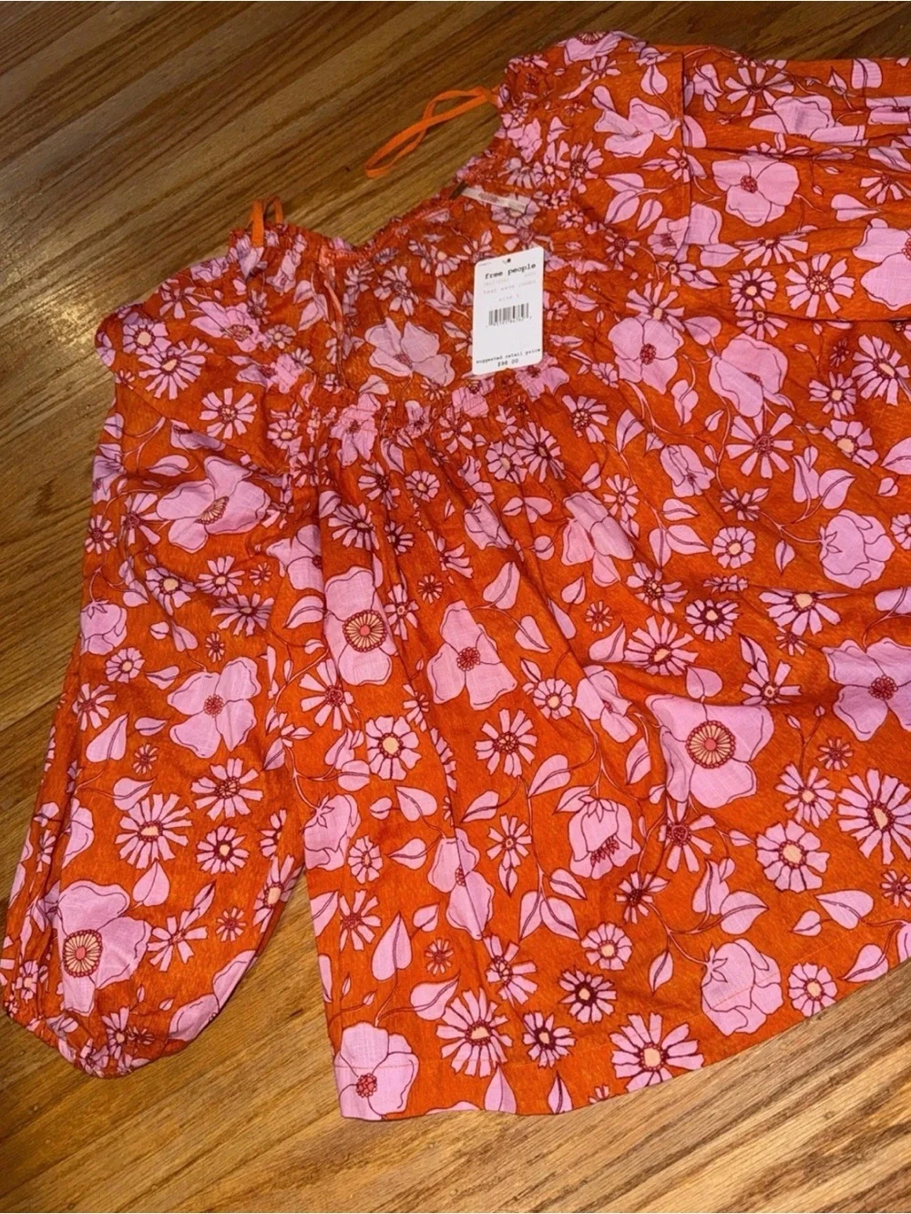 Free People Girls' Pink Floral Blouse on Orange